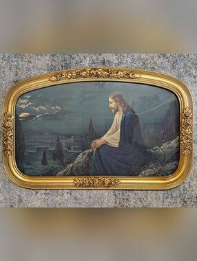 Vintage Christ in Gethsemane Framed Art - Ornate Gold Frame Heinrich Hofmann